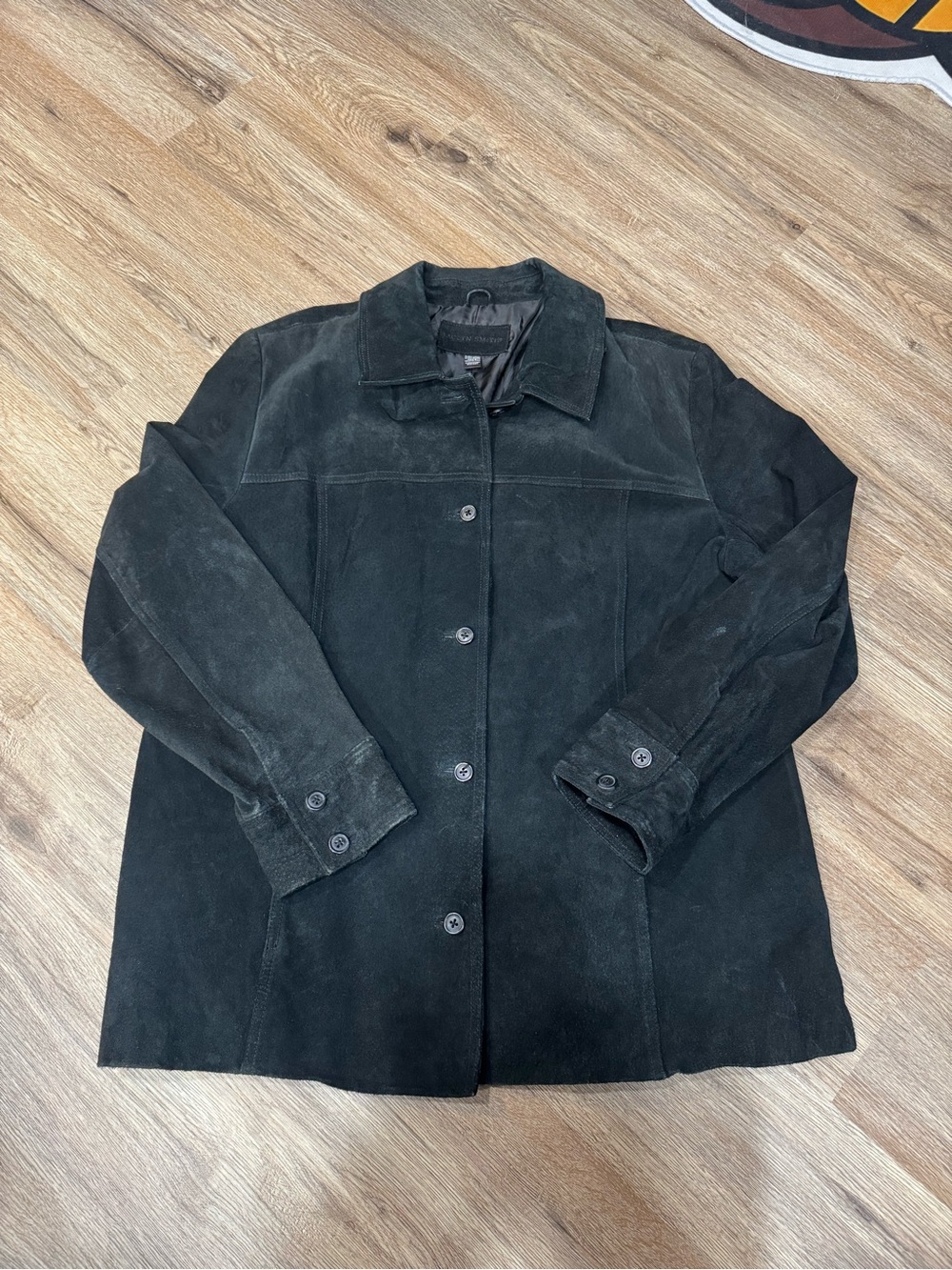 Jaclyn Smith Black Leather Suede Coat with Branded Label